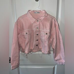Pink Cropped Denim Jacket